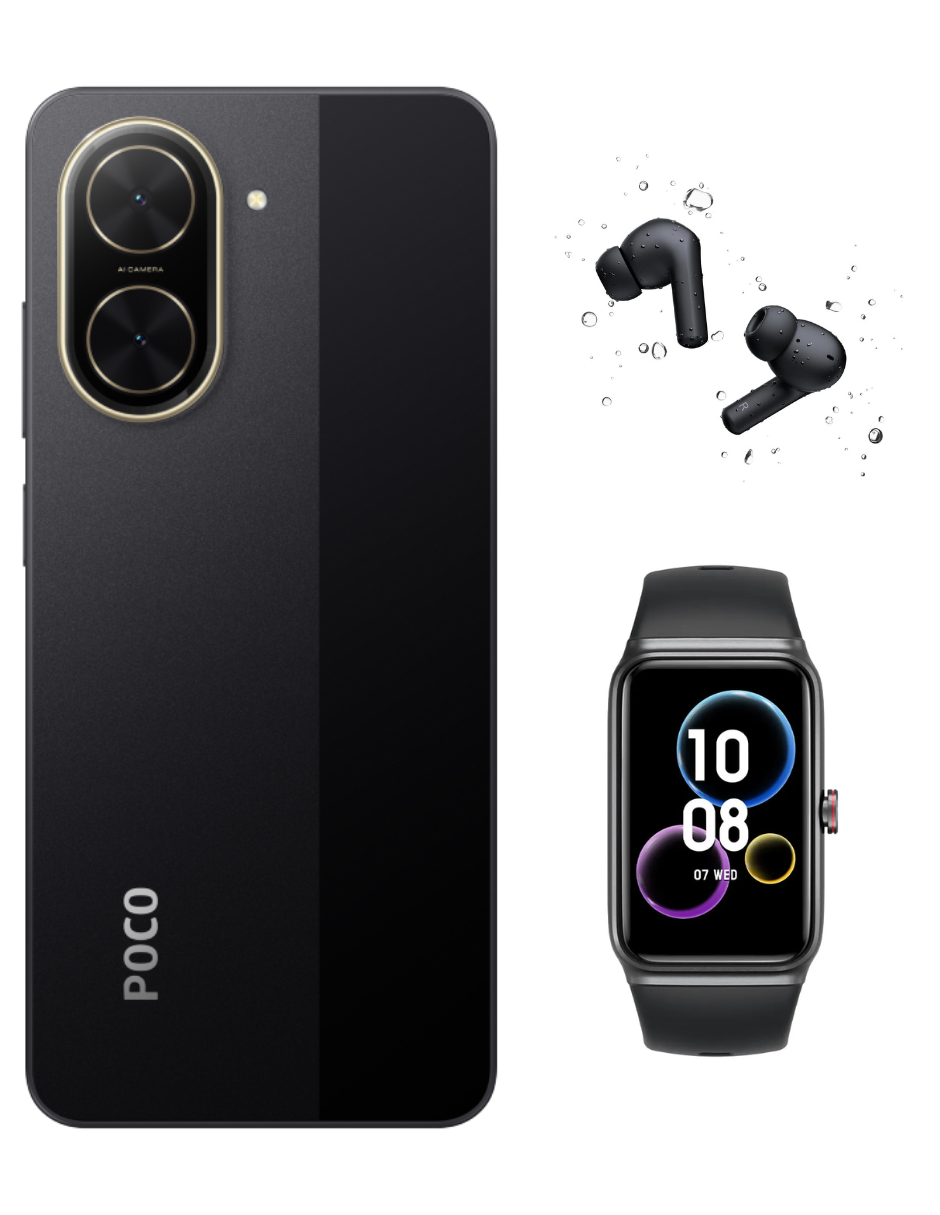 Foto 3 pulgar | Smartphone Xiaomi Poco C71 128 GB Negro + Bunds 4 Active Negros + Honor Choice Band