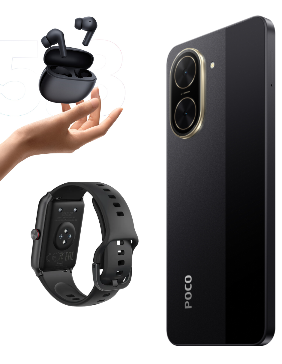 Foto 5 pulgar | Smartphone Xiaomi Poco C71 128 GB Negro + Bunds 4 Active Negros + Honor Choice Band