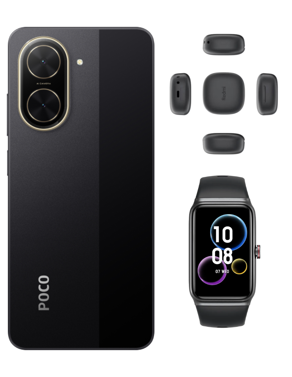 Foto 3 pulgar | Smartphone Xiaomi Poco C71 128GB ROM Negro + Bunds 6 Play Negros + Honor Choice Band