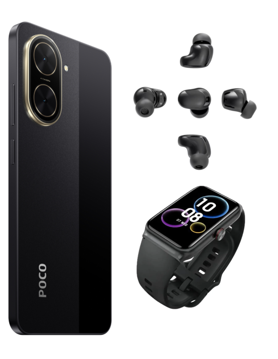 Foto 4 pulgar | Smartphone Xiaomi Poco C71 128GB ROM Negro + Bunds 6 Play Negros + Honor Choice Band