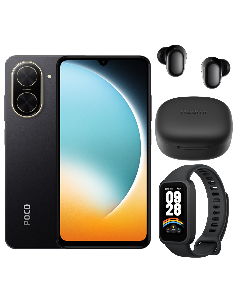 Foto 2 pulgar | Smartphone Xiaomi Poco C71 128GB ROM Negro + Xiaomi Bunds 6 Play Negros + Band 9 Active