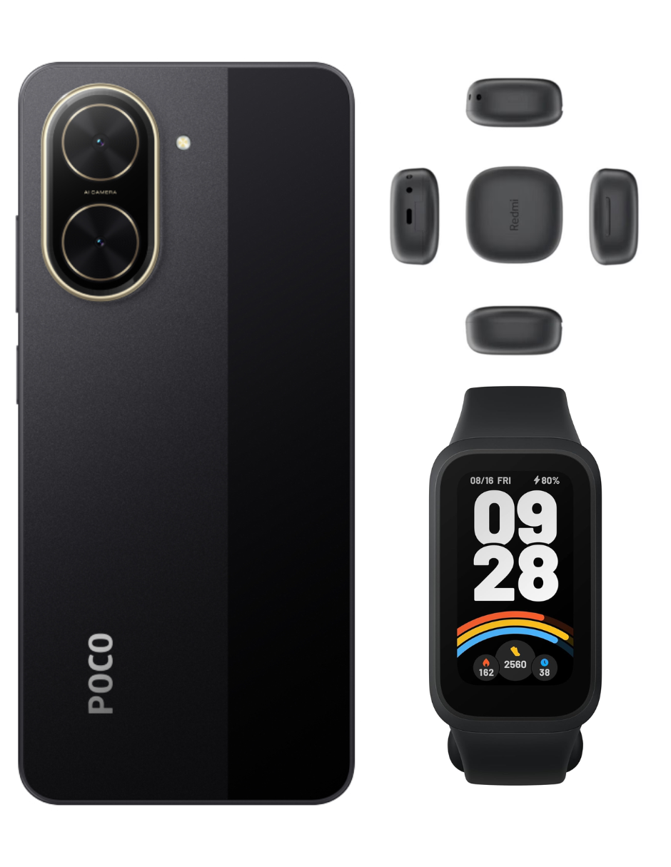 Foto 2 | Smartphone Xiaomi Poco C71 128GB ROM Negro + Xiaomi Bunds 6 Play Negros + Band 9 Active
