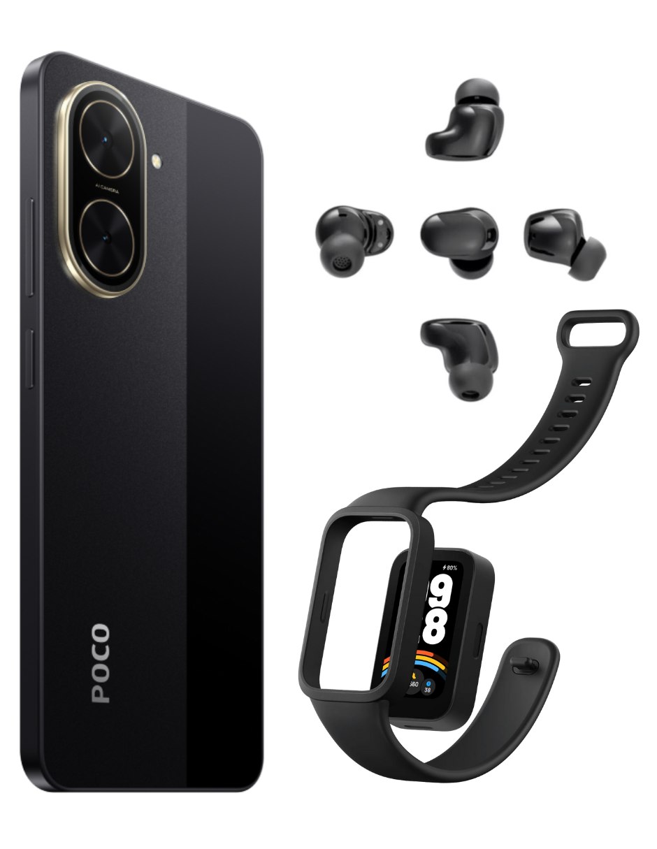 Foto 4 pulgar | Smartphone Xiaomi Poco C71 128GB ROM Negro + Xiaomi Bunds 6 Play Negros + Band 9 Active