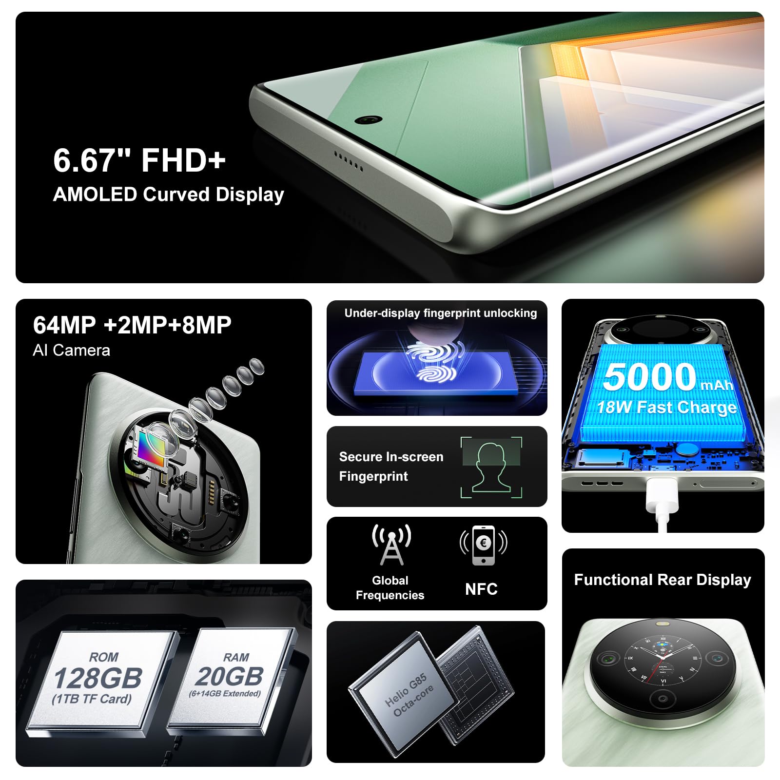 Foto 3 pulgar | Smartphone Fossibot S3 Pro Desbloqueado de 20 gb+128 gb 64 mp+8 mp+2 mp - Venta Internacional