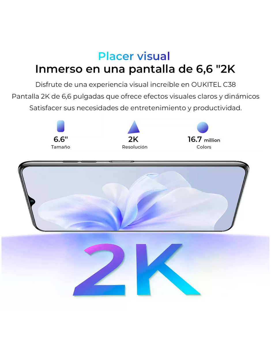 Foto 4 pulgar | Celular Oukitel C38 Liberado Dual Sim 256 GB Negro