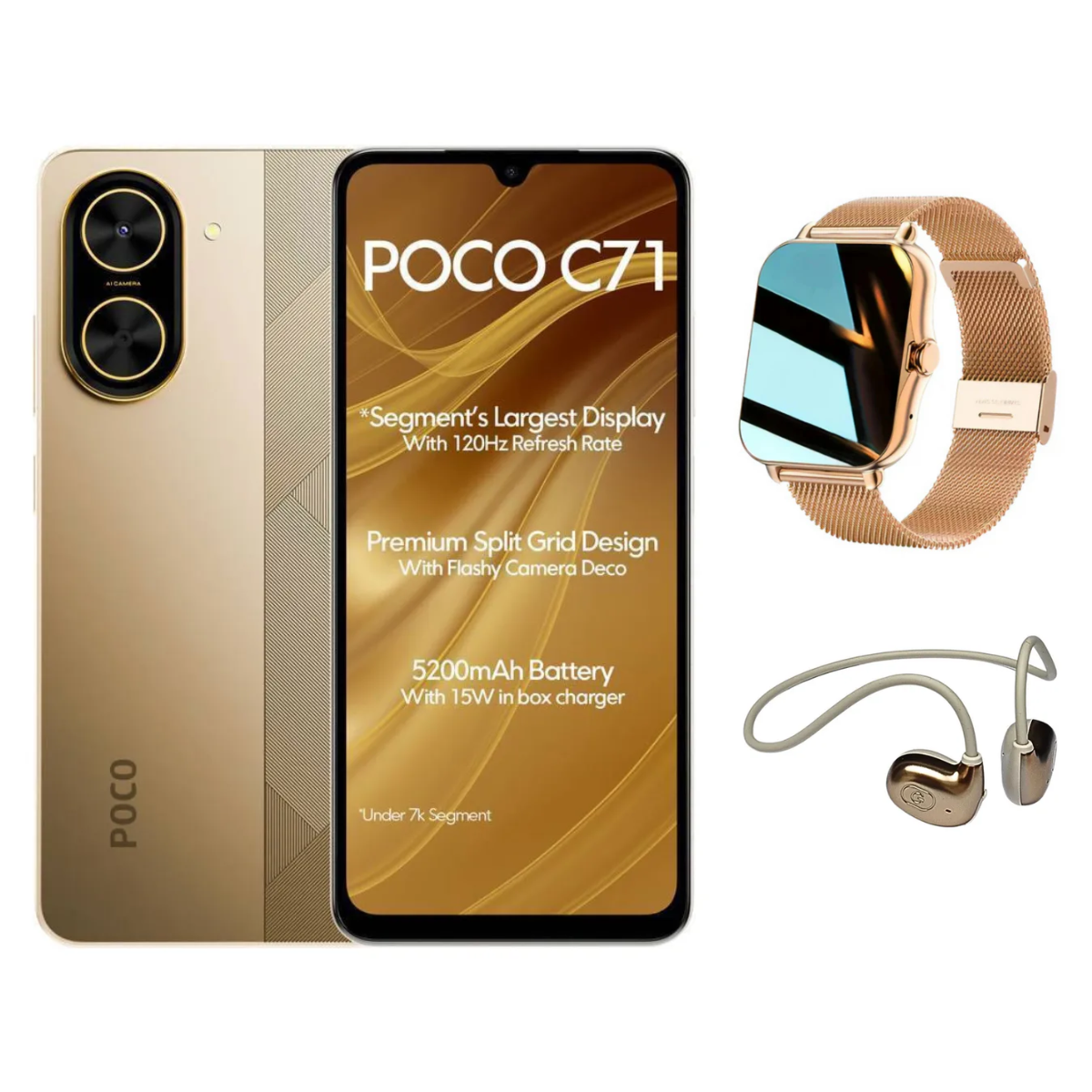 Foto 2 pulgar | Bundle Xiaomi Poco C71 128gb Rom Xiaomi Dorado Incluye Smartwatch-y13 + Audífonos G-tide Ac01