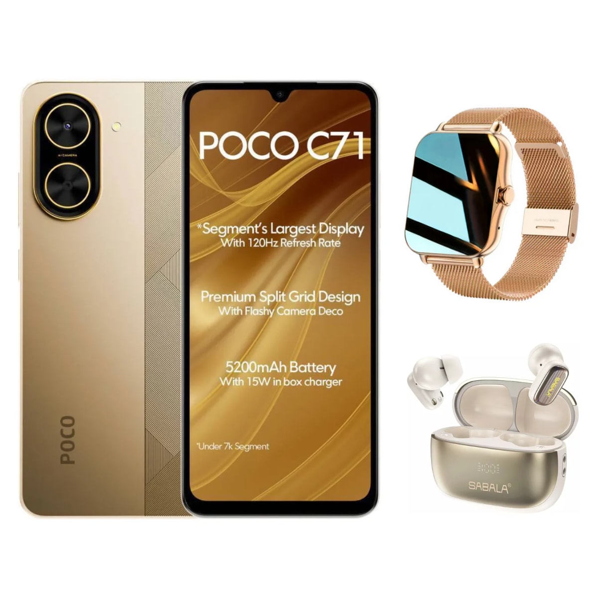 Xiaomi Poco C71 128 GB Dorado + Smartwatch Bossney + Audífonos Sabala ST-766 $3,639