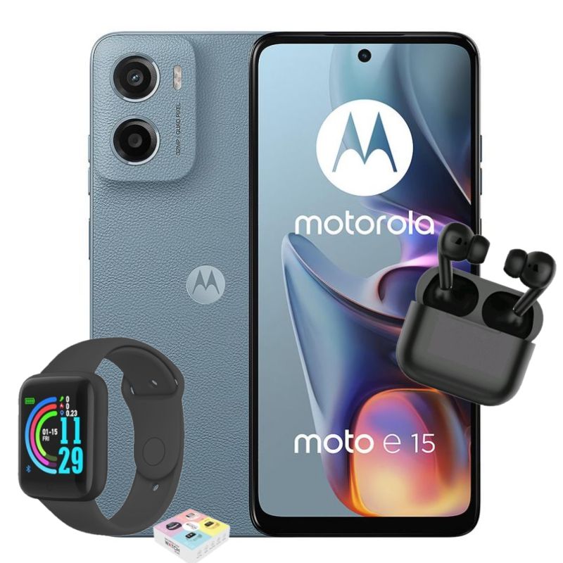 Foto 1 | Motorola Moto E15 Dual Sim 64gb 2ram Azul + Smartwatch + Audífonos
