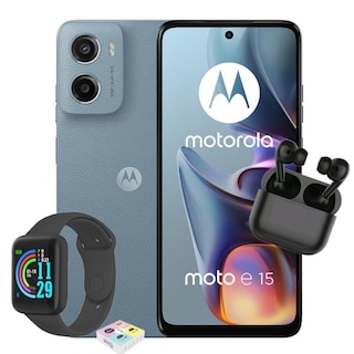 Foto 1 | Motorola Moto E15 Dual Sim 64gb 2ram Azul + Smartwatch + Audífonos