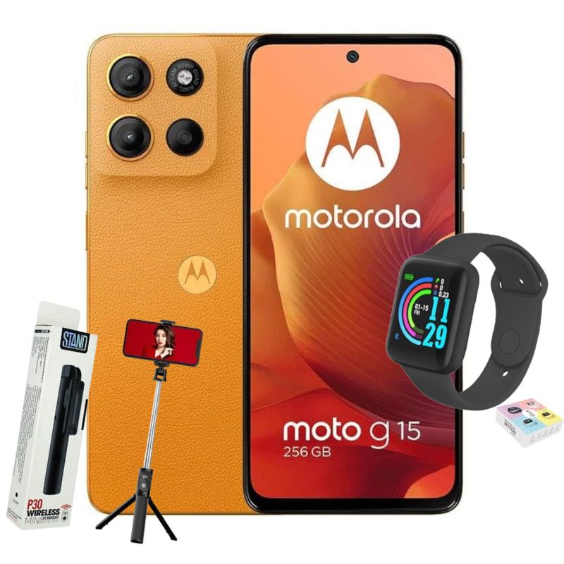 Foto 2 pulgar | Motorola Moto G15 Dual Sim 128gb 4 Ram Orange + Smartwatch + Selfie Stick P30