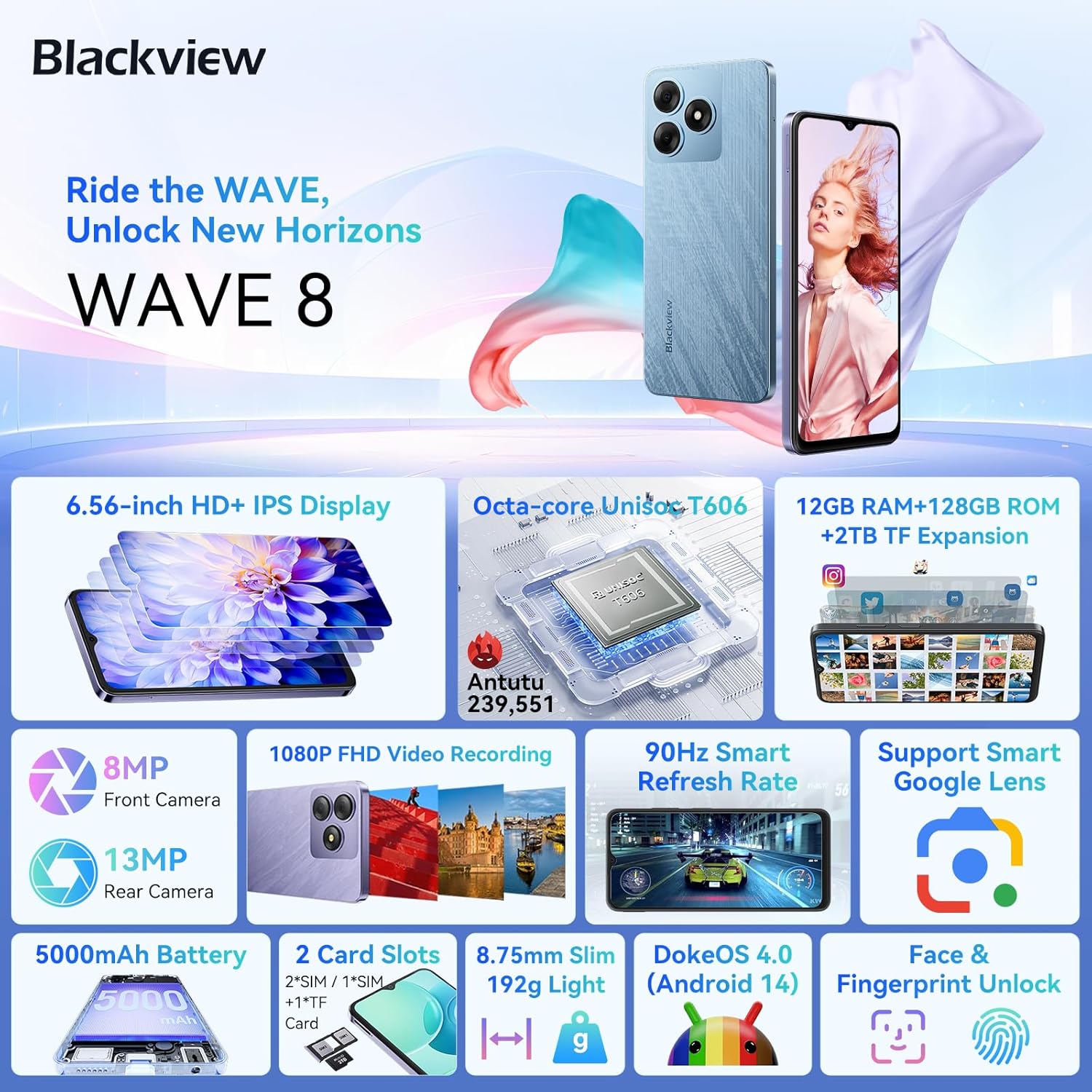 Foto 5 pulgar | Smartphone Blackview Wave 8 12 Gb De Ram 128 Gb De Rom Android 14