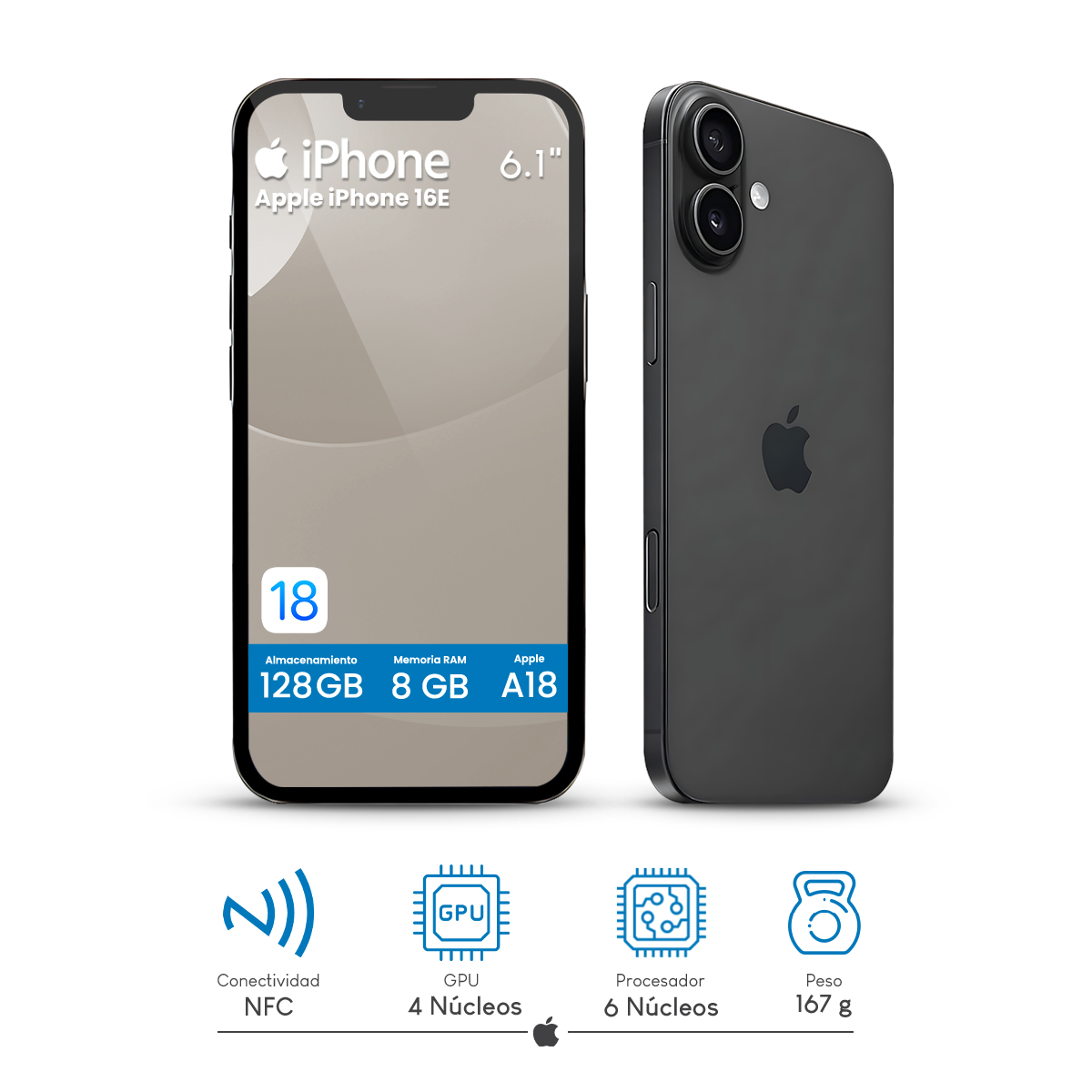 Foto 2 | Celular Apple Iphone 16e 128gb 6.1'' 2k Negro