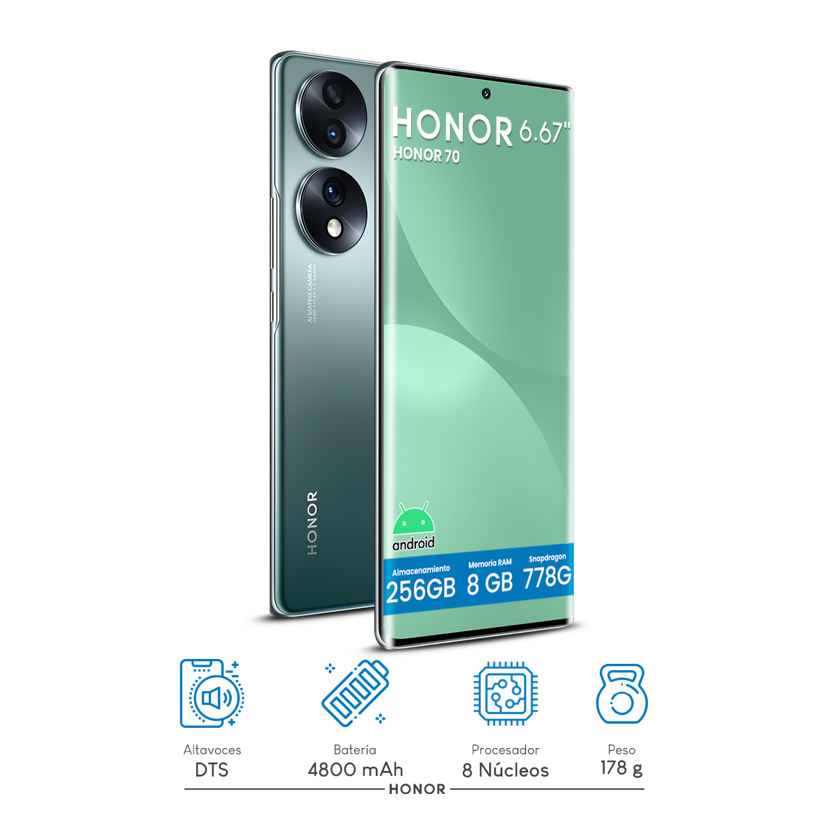 Foto 3 pulgar | ''combo Celular Honor 70 5g Snapdragon 778g Plus 8gb 256gb 6.67'''' Fhd+ Verde Esmeralda + Mochila ''