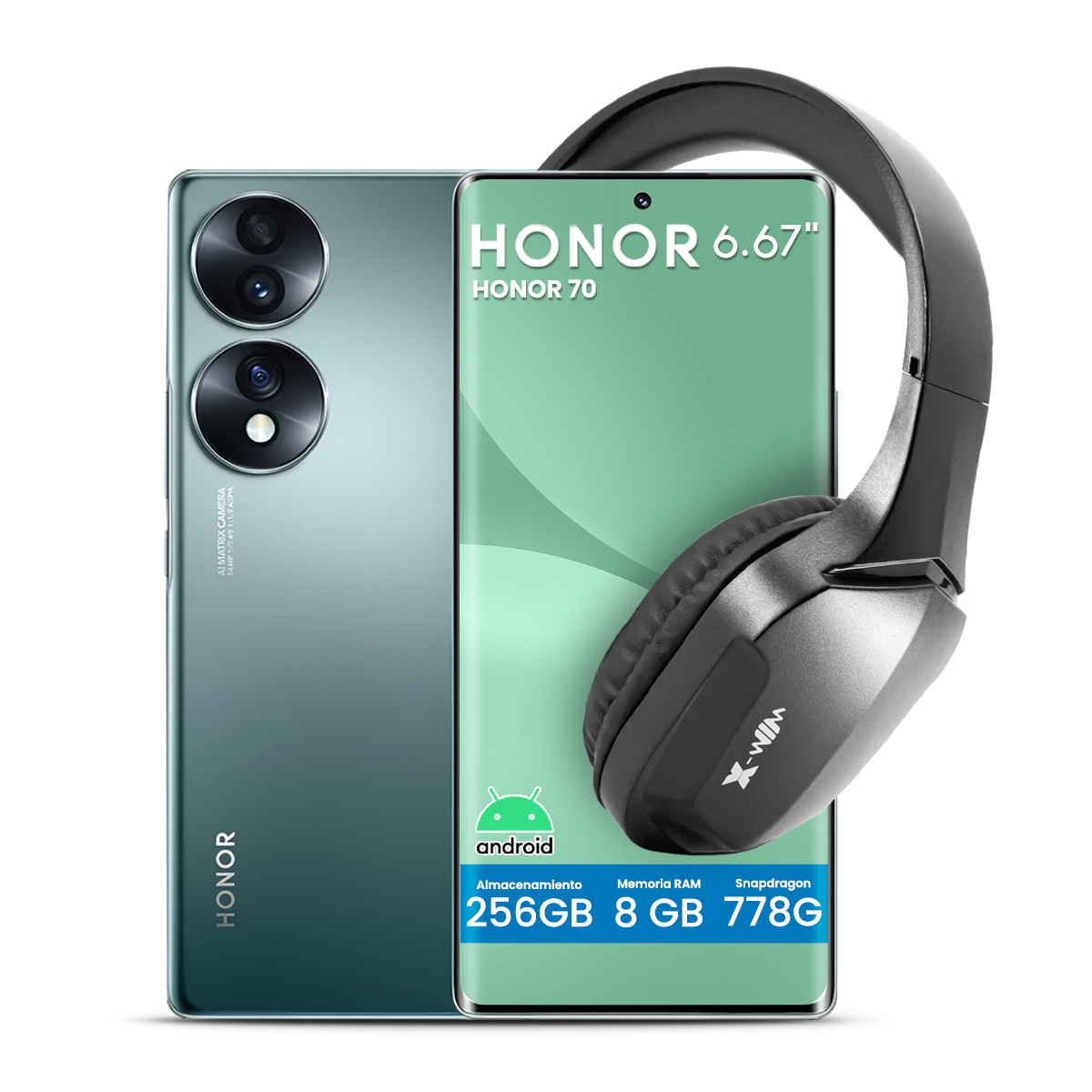 Foto 2 pulgar | Celular Liberado Honor 70 5G 256 GB Verde + Audífonos Bluetooth