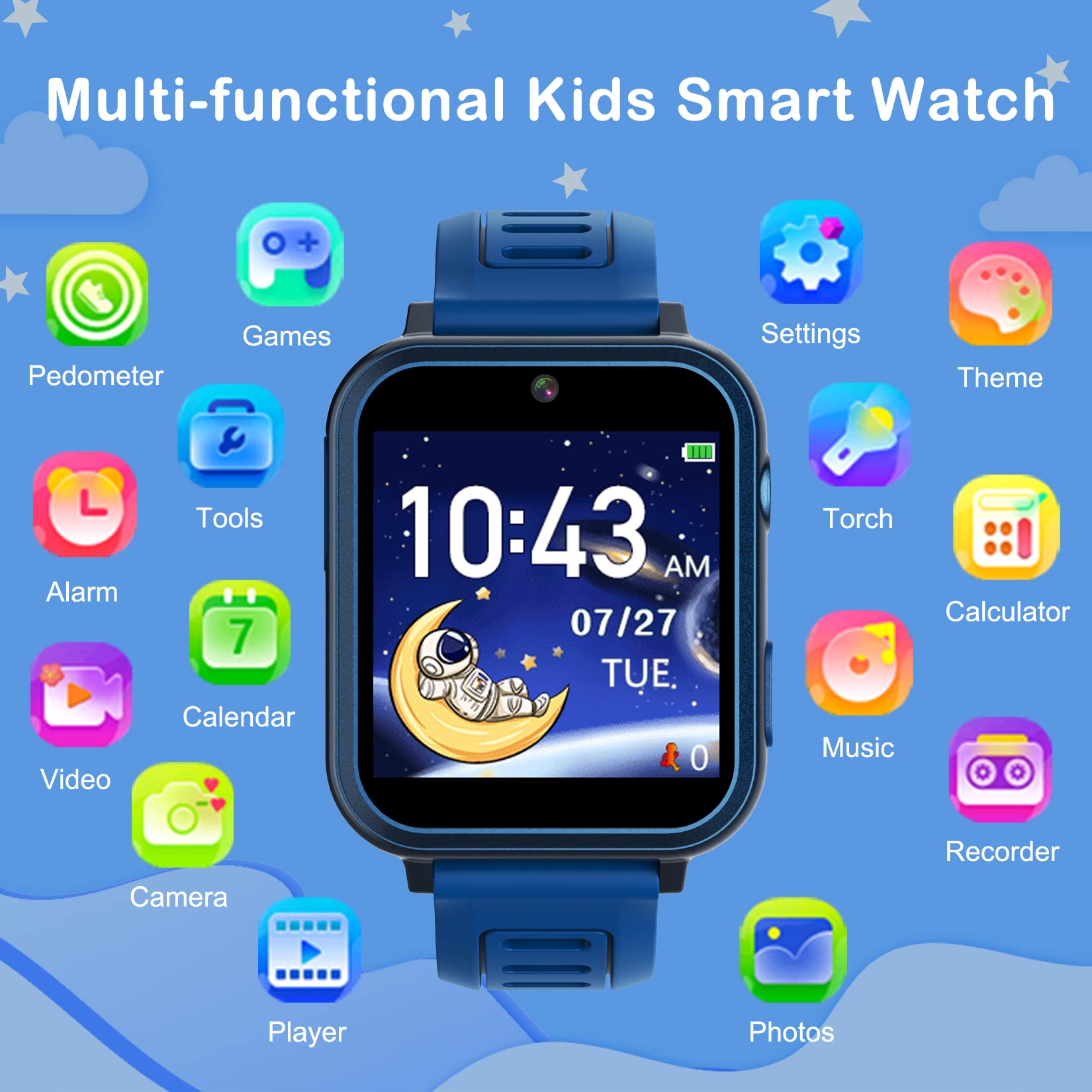 Foto 4 pulgar | Reloj Inteligente Phyulls con 24 Juegos Despertador y Cámara para Niños - Venta Internacional