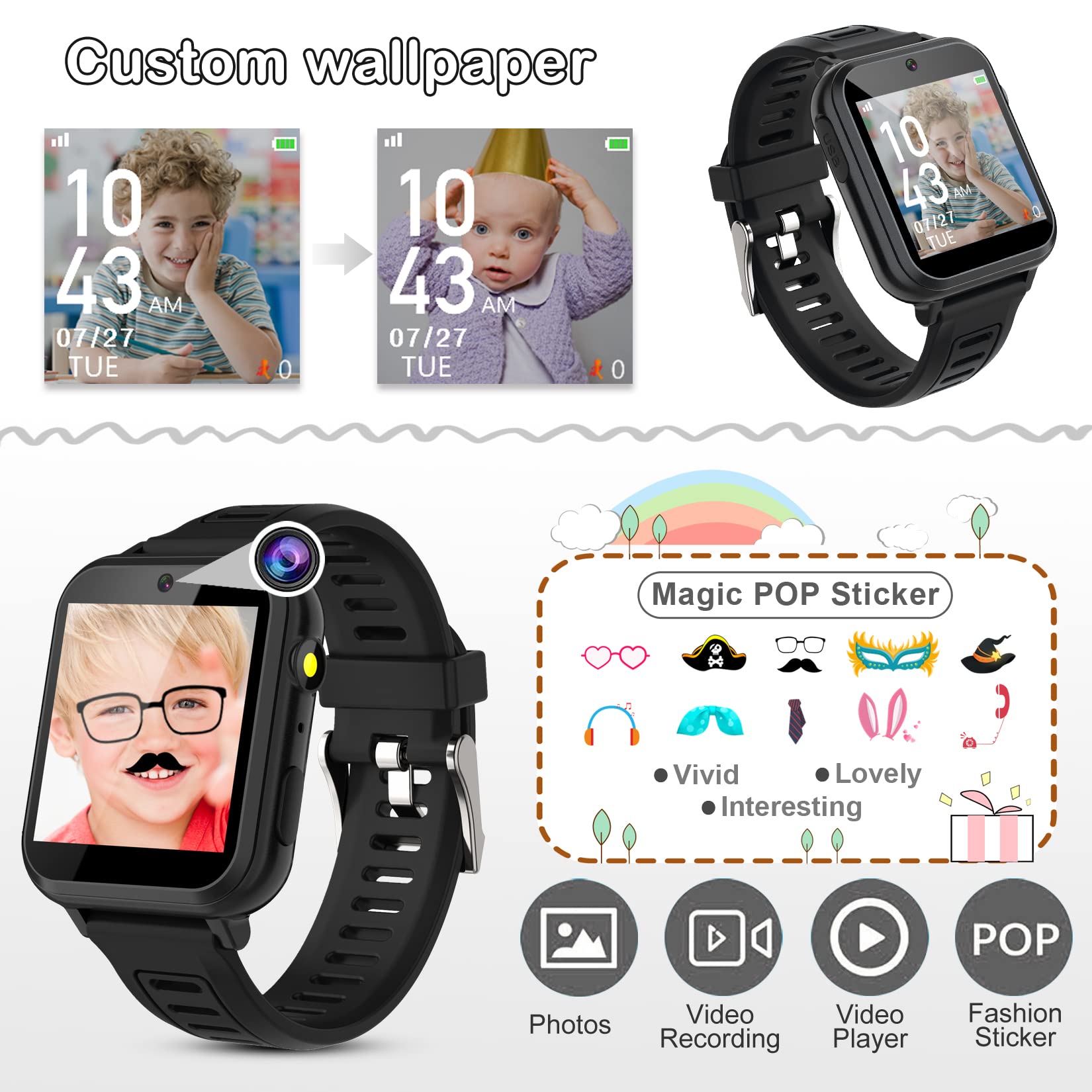 Foto 6 pulgar | Reloj Inteligente Phyulls para Niños con Cámara De 24 Juegos Y Grabadora De Vídeo - Venta Internacional