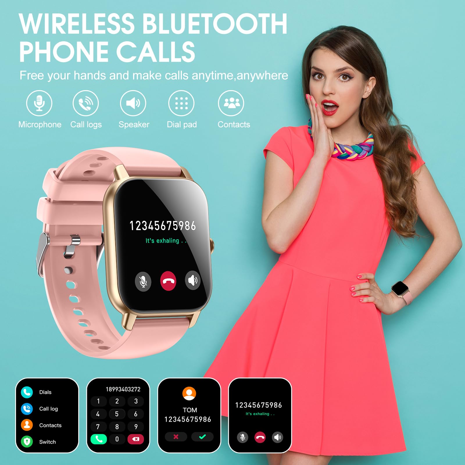 Foto 2 | Reloj Inteligente Ddidbi para Mujer con Llamadas - Frecuencia Cardiaca Ip68  Rosa - Venta Internacional