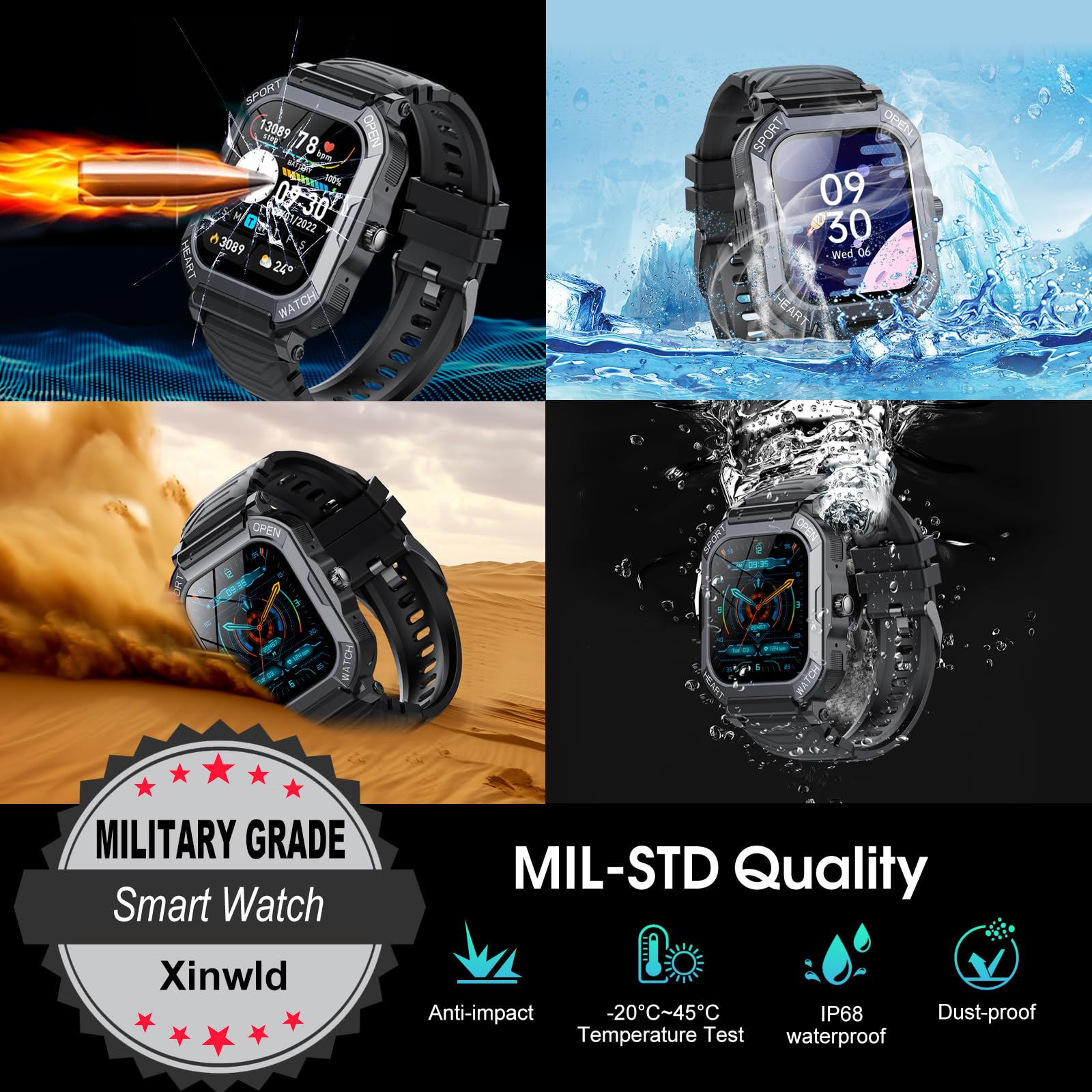 Foto 4 pulgar | Monitor de Actividad Física Smartwatch Xinwld H30 de 1,85 Pulgadas Frecuencia Cardíaca Ip68 - Venta Internacional