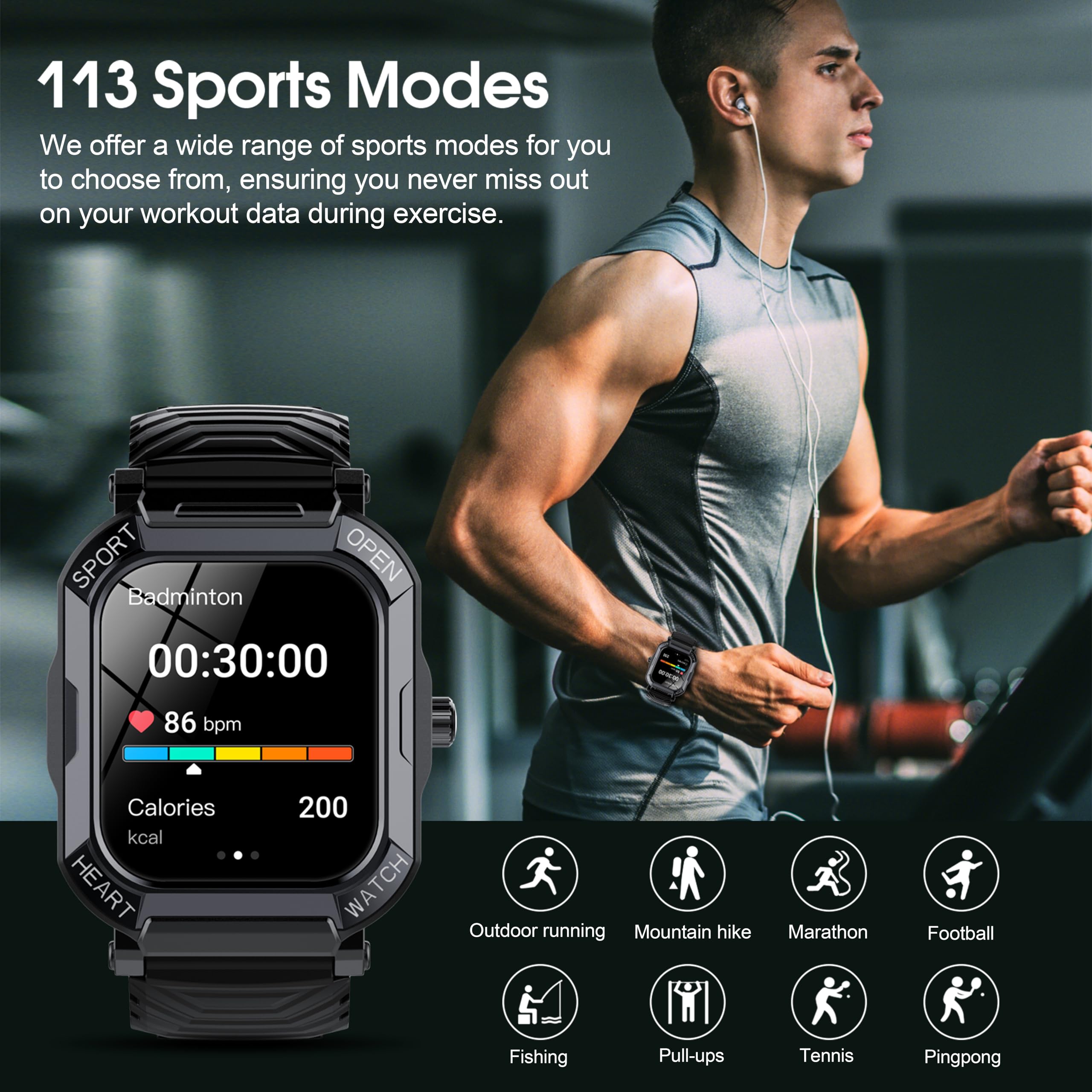 Foto 6 pulgar | Monitor de Actividad Física Smartwatch Xinwld H30 de 1,85 Pulgadas Frecuencia Cardíaca Ip68 - Venta Internacional