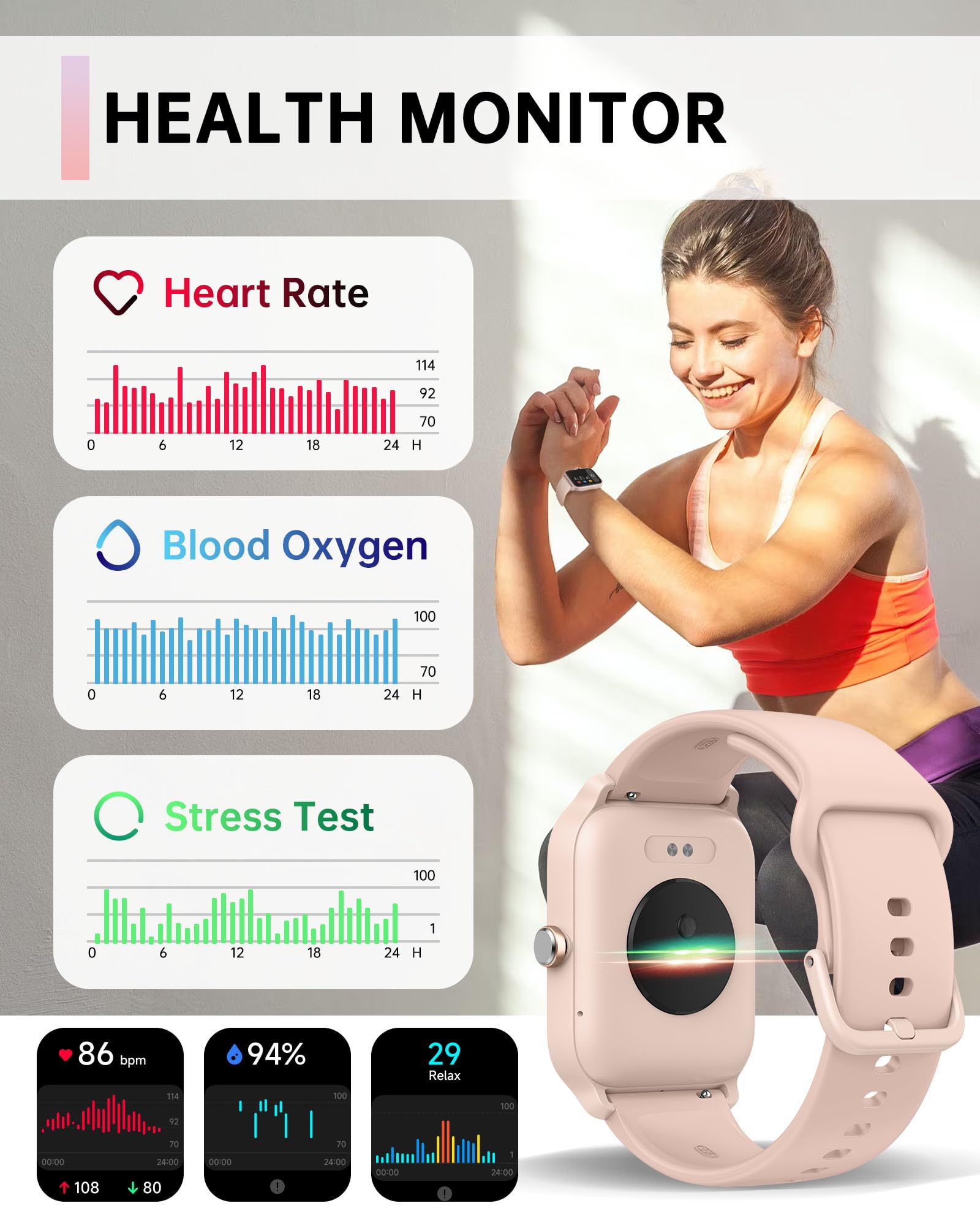 Foto 7 pulgar | Reloj Smartwatch Vrpefit Rosa con Bluetooth-Venta Internacional
