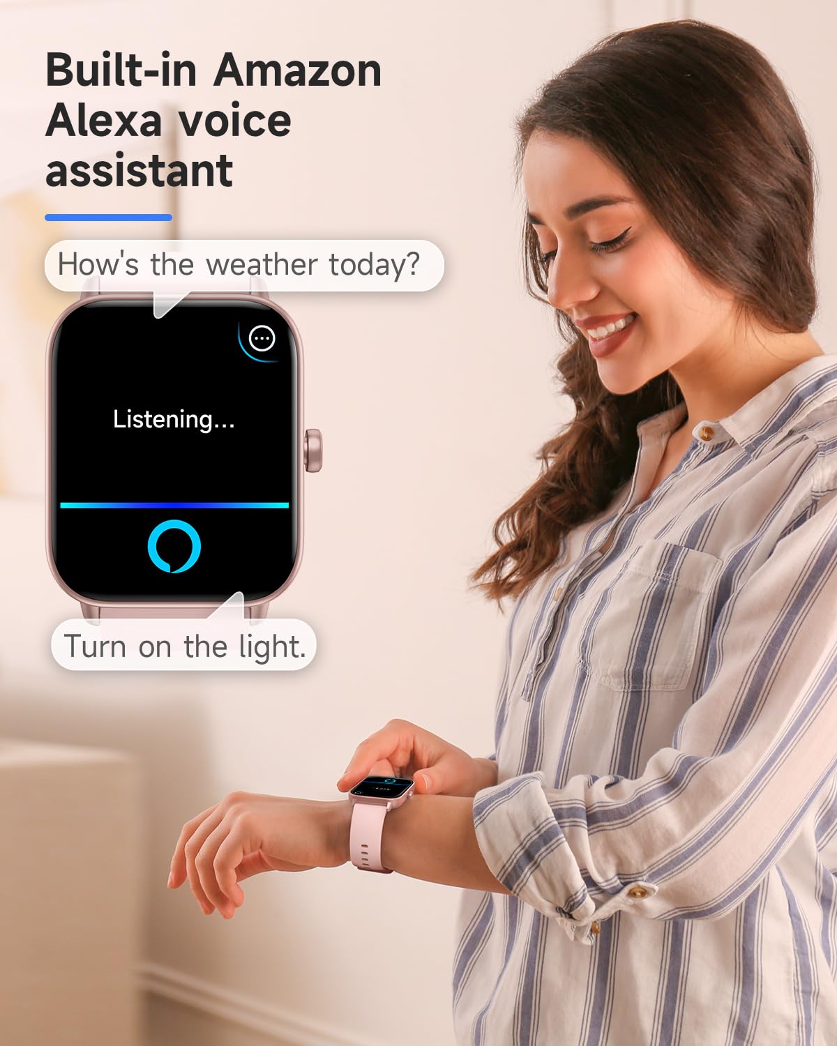 Foto 3 pulgar | Reloj Inteligente Toobur Alexa Integrado Ip68 Rosa para Mujer - Venta Internacional