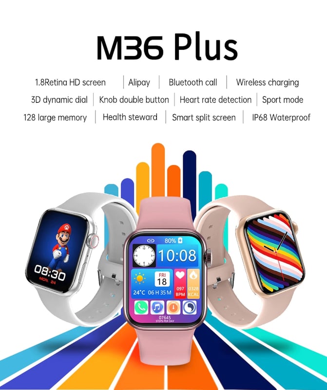 Foto 7 pulgar | Smartwatch M36 Plus Series 7 Pantalla Ips de 1,8 Pulgadas con 2 Correas - Venta Internacional