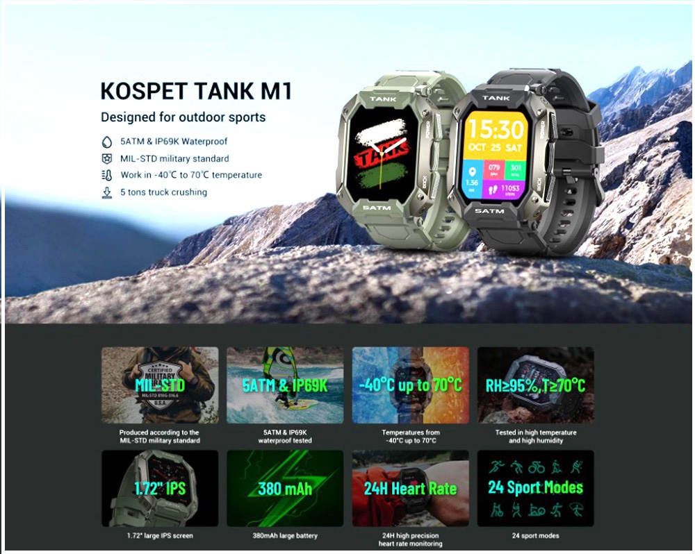 Foto 7 pulgar | Reloj Inteligente Bluetooth para Exteriores Smartwatch Kospet Tank - Venta Internacional