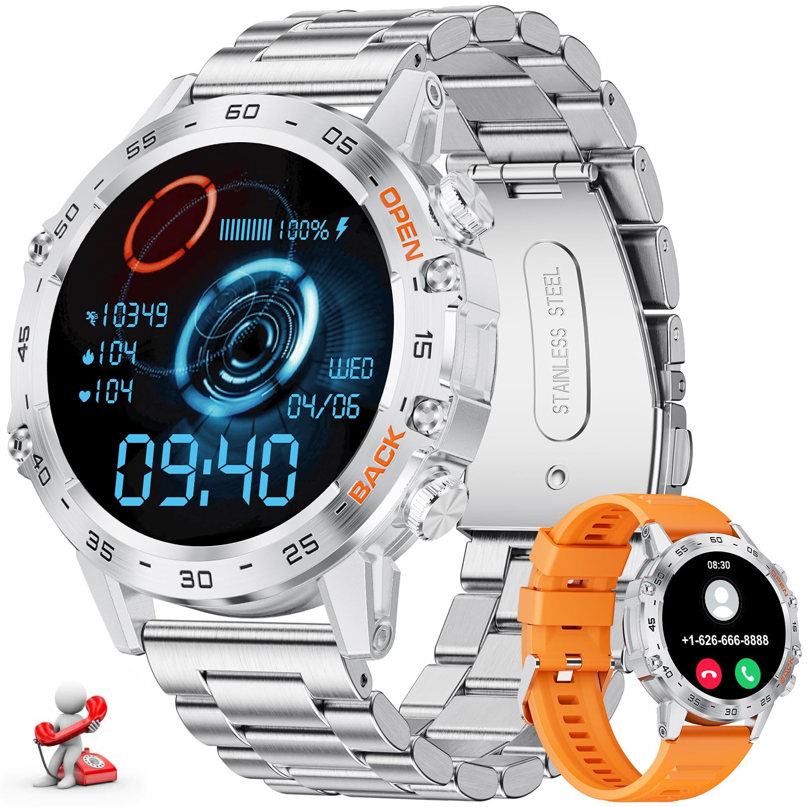 Foto 1 | Smartwatch Lige 1.39'' Military con Spo2 Monitor de Sueño Plateado - Venta Internacional