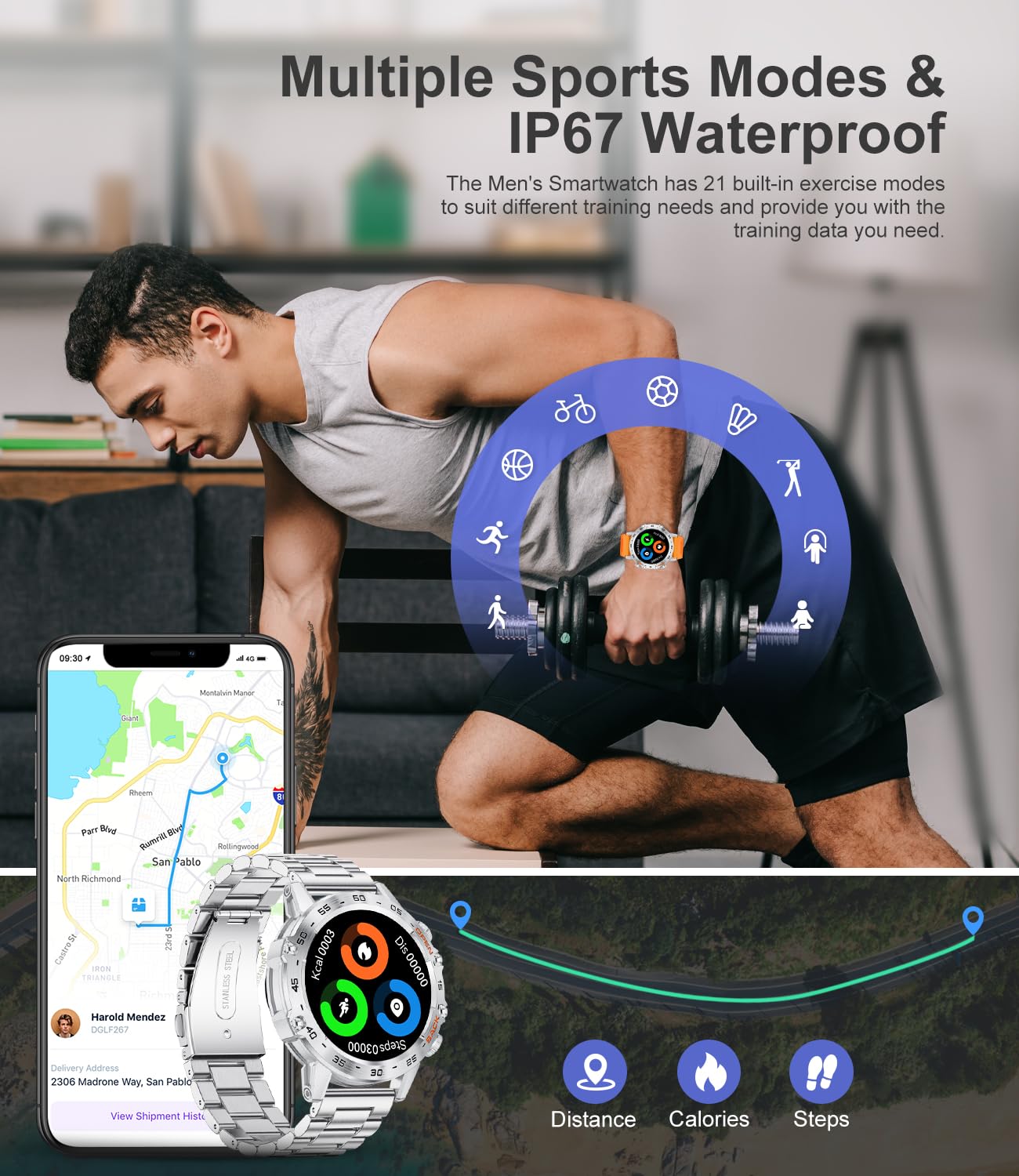 Foto 2 | Smartwatch Lige 1.39'' Military con Spo2 Monitor de Sueño Plateado - Venta Internacional