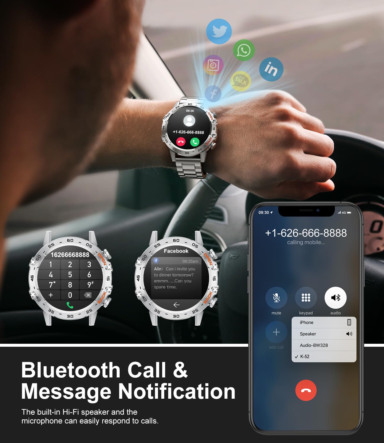 Foto 3 | Smartwatch Lige 1.39'' Military con Spo2 Monitor de Sueño Plateado - Venta Internacional