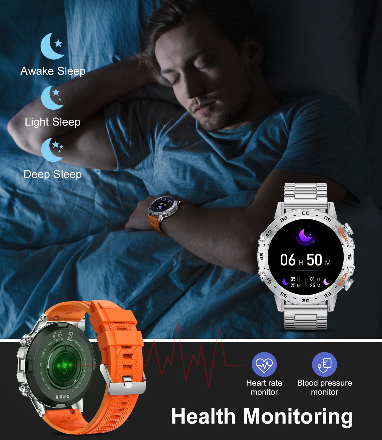 Foto 5 | Smartwatch Lige 1.39'' Military con Spo2 Monitor de Sueño Plateado - Venta Internacional