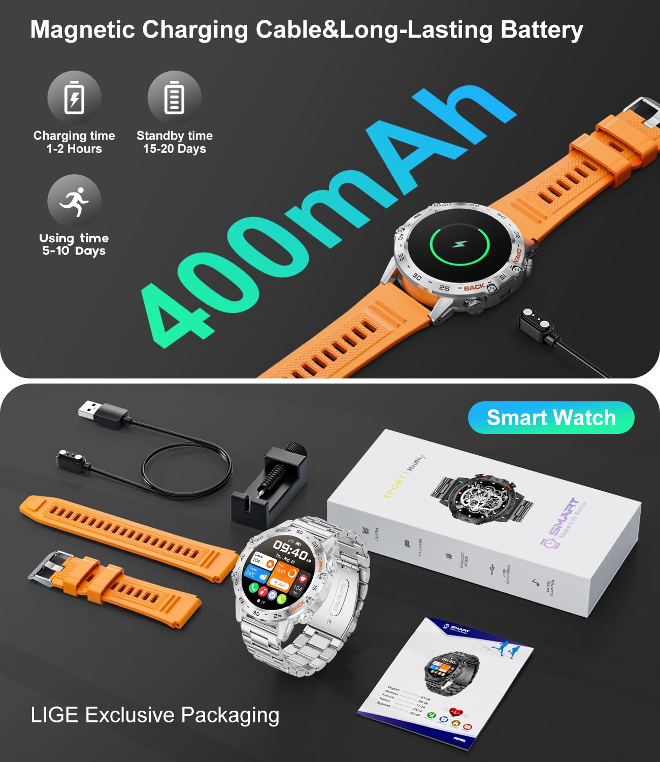 Foto 6 | Smartwatch Lige 1.39'' Military con Spo2 Monitor de Sueño Plateado - Venta Internacional