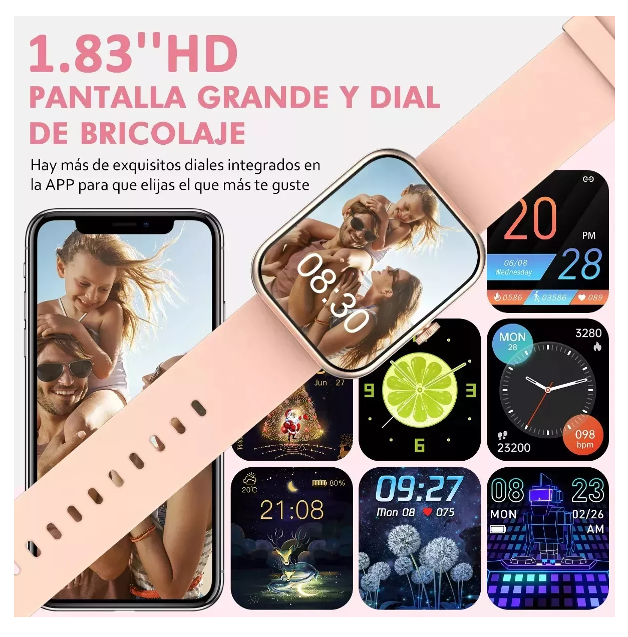 Foto 2 | Reloj Inteligente Belug con Bluetooth Rosa