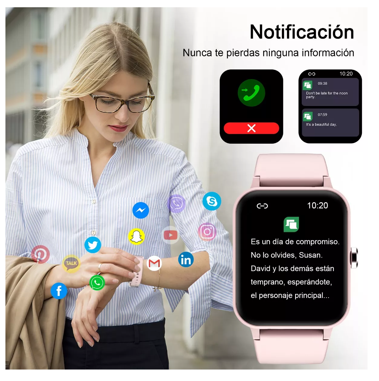 Foto 5 | Reloj Inteligente Belug con Bluetooth Rosa