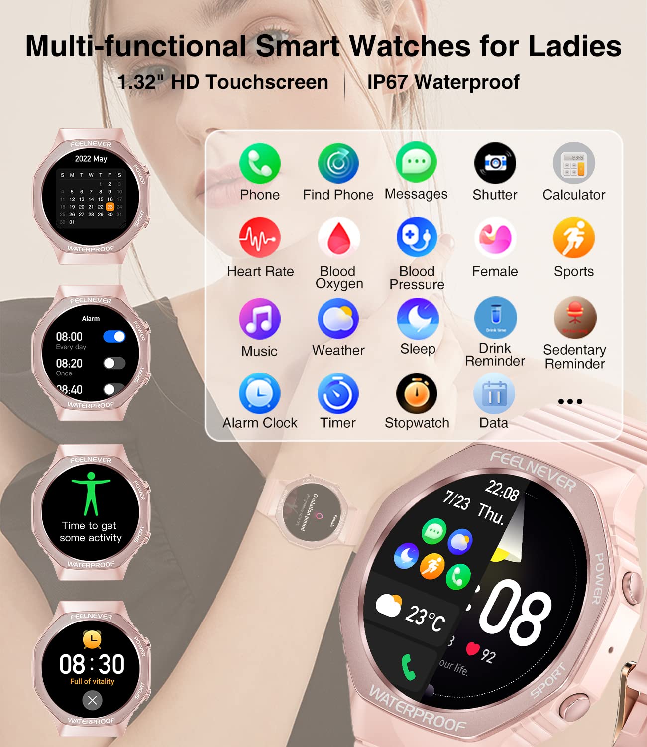 Foto 6 | Reloj Smartwatch Lige Rosa con Bluetooth-Venta Internacional