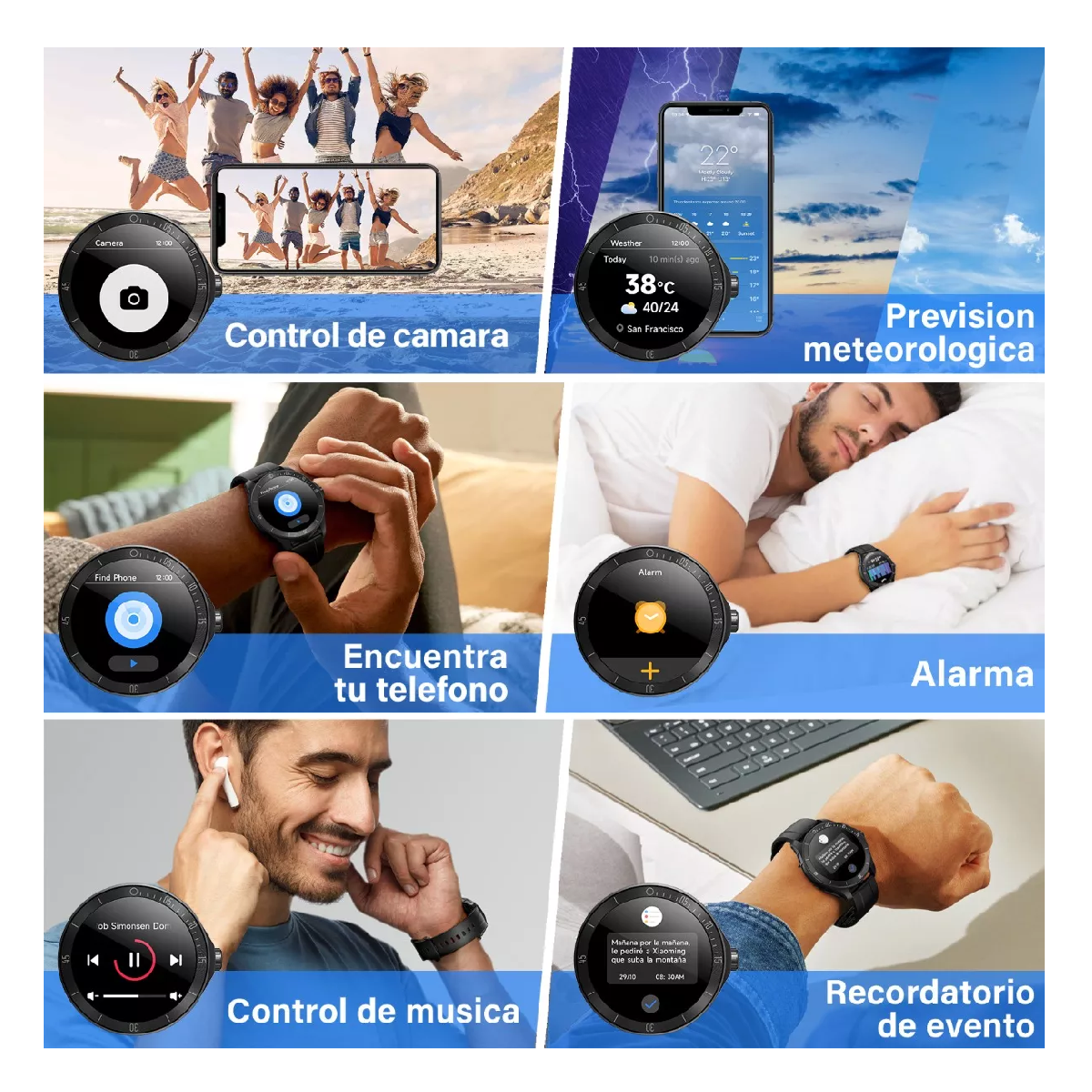 Foto 2 | Smartwatch con Bluetooth Negro para Hombre