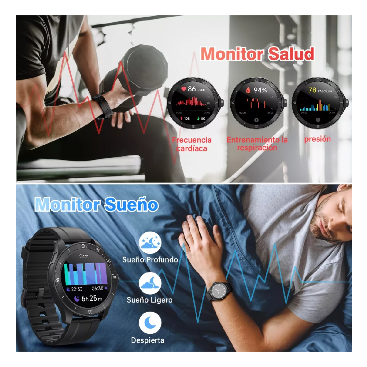 Foto 3 | Smartwatch con Bluetooth Negro para Hombre