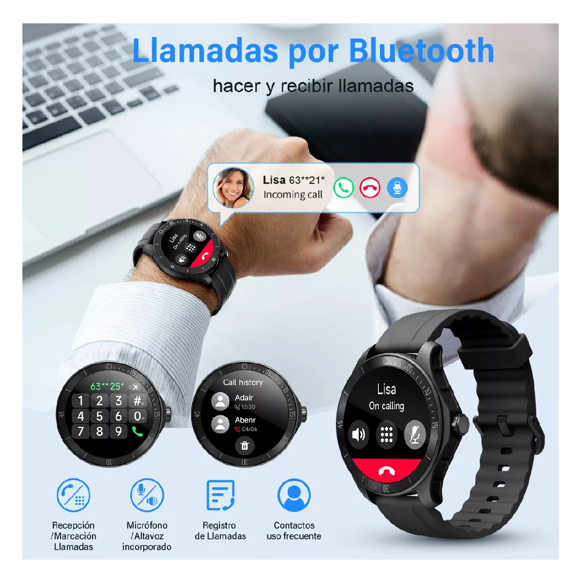 Foto 4 | Smartwatch con Bluetooth Negro para Hombre