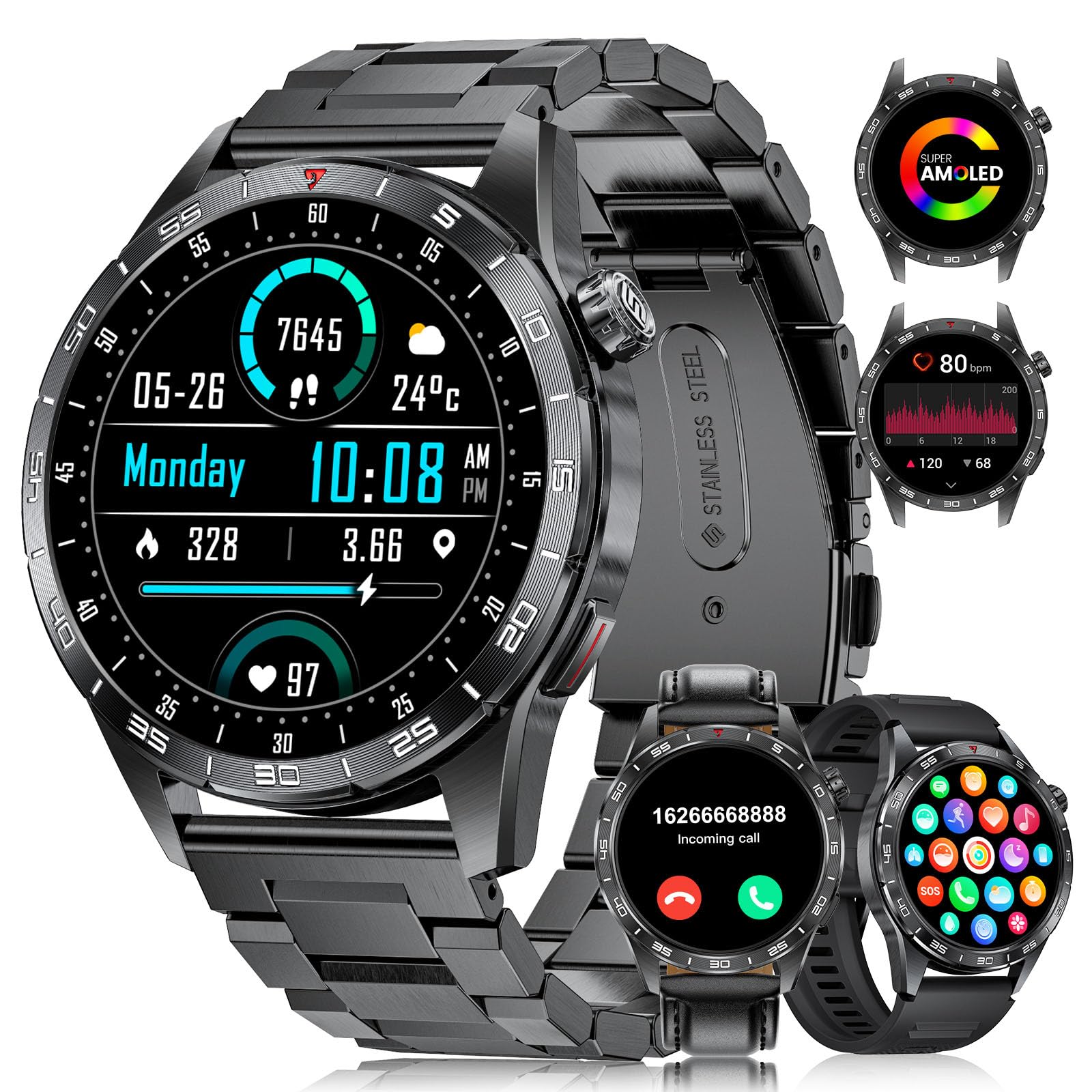 Smartwatch Lige 2024 con Pantalla Amoled de 1,43 Pulgadas de 3 Correas para Hombre - Venta Internacional