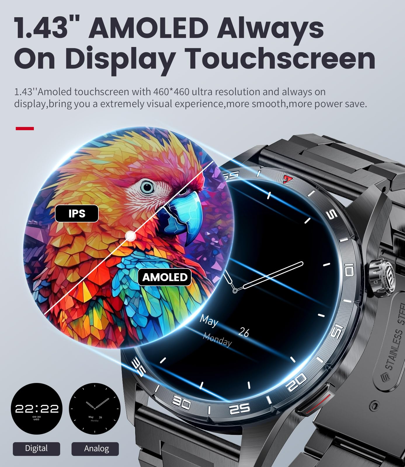Foto 3 pulgar | Smartwatch Lige 2024 con Pantalla Amoled de 1,43 Pulgadas de 3 Correas para Hombre - Venta Internacional