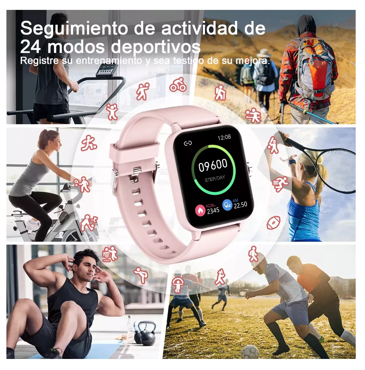 Foto 4 pulgar | Reloj Inteligente Smartwatch Bluetooth Llamada, Rosa