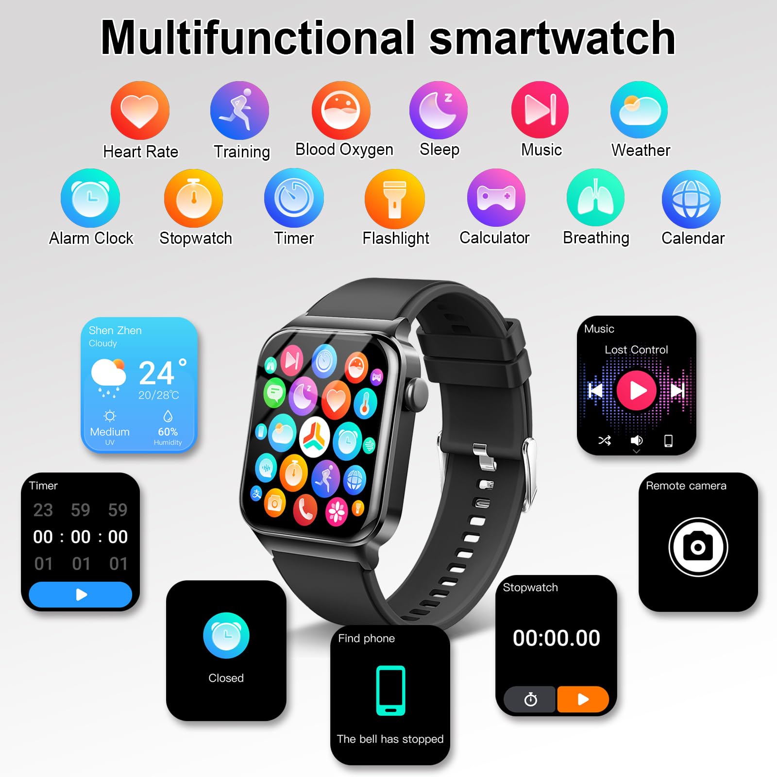 Foto 3 | Reloj Smartwatch Donerton Negro con Bluetooth-Venta Internacional