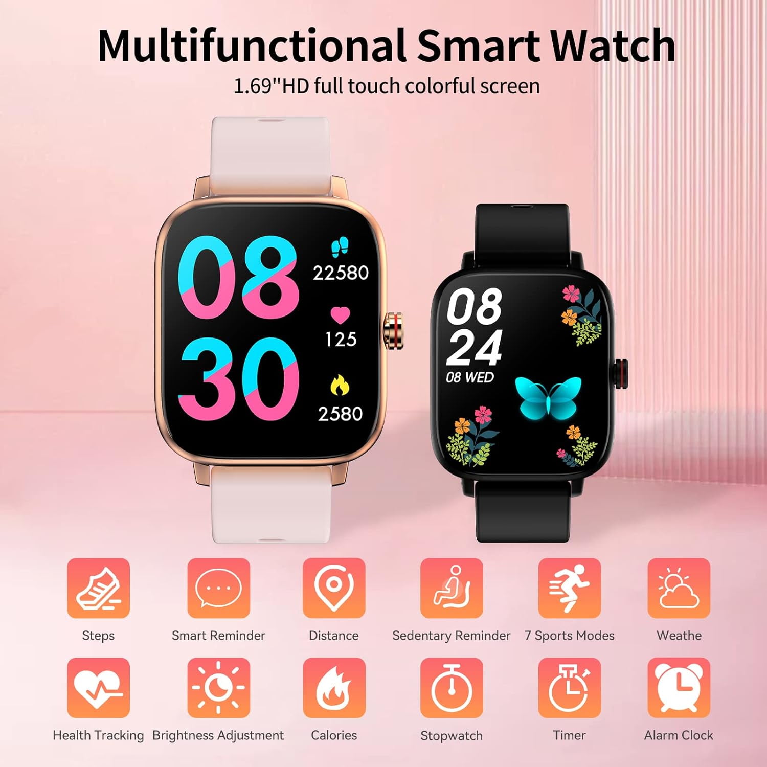 Foto 4 pulgar | Smartwatch Viplive Con Pantalla Táctil De 1.7 Pulgadas, Llamadas Y Sms, Rosa - Venta Internacional.