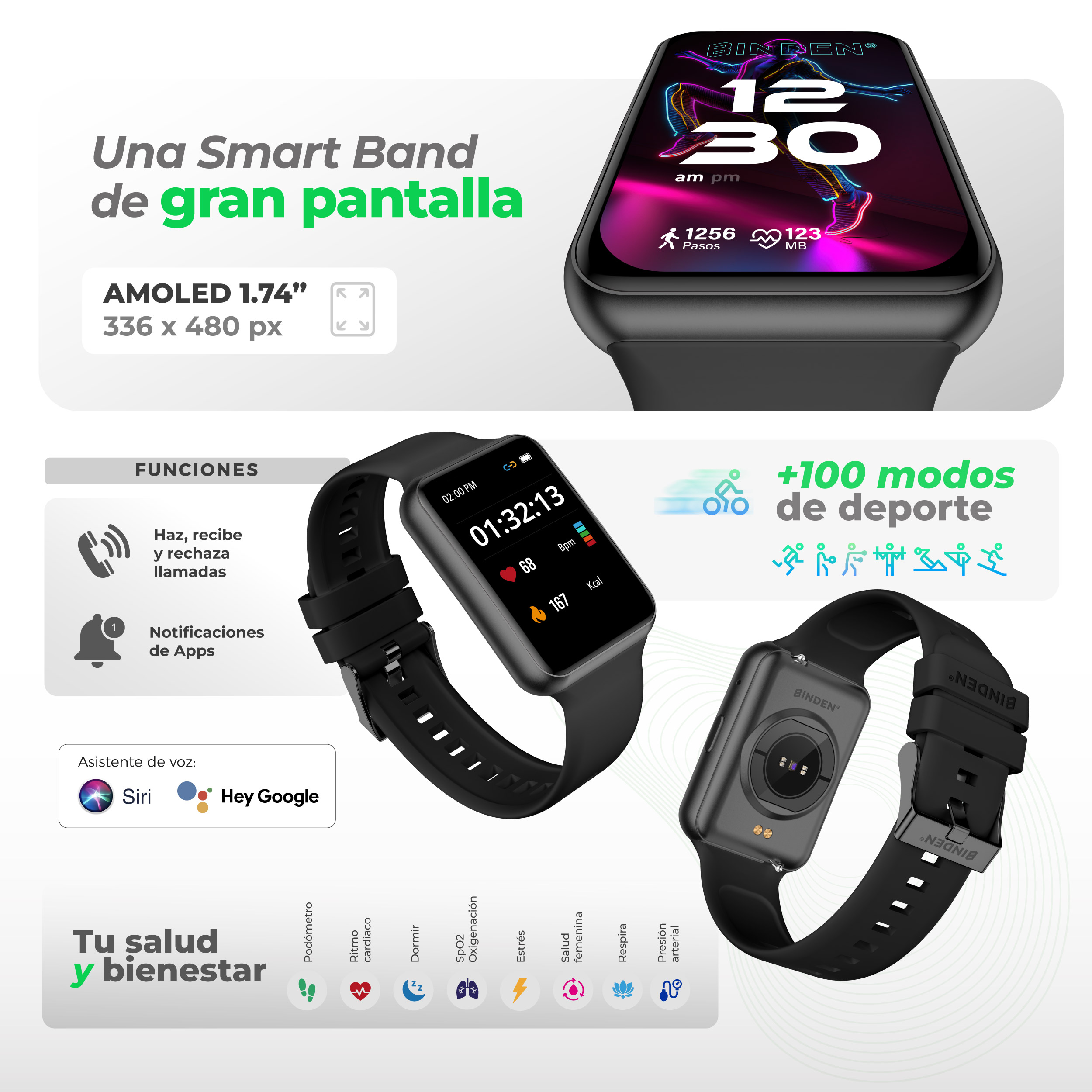 Foto 3 pulgar | Smartband Binden Era Fit View Amoled 1.74” Realiza Llamadas