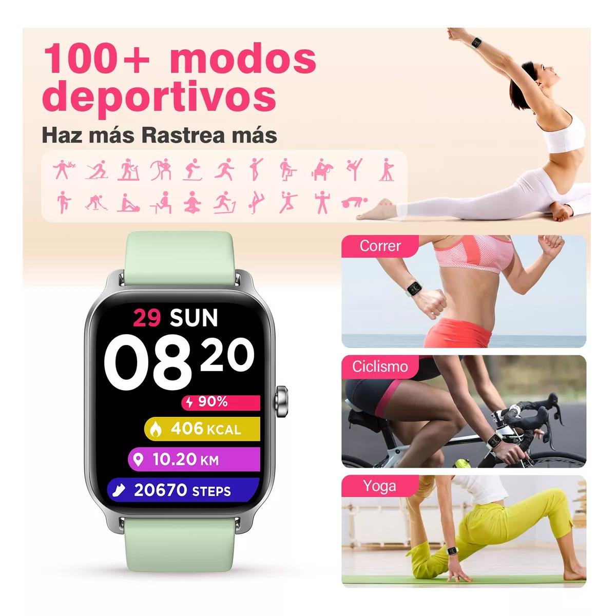 Foto 3 pulgar | Smartwatch Reloj Inteligente Bluetooth Eo Safe Imports Esi-15463 Verde