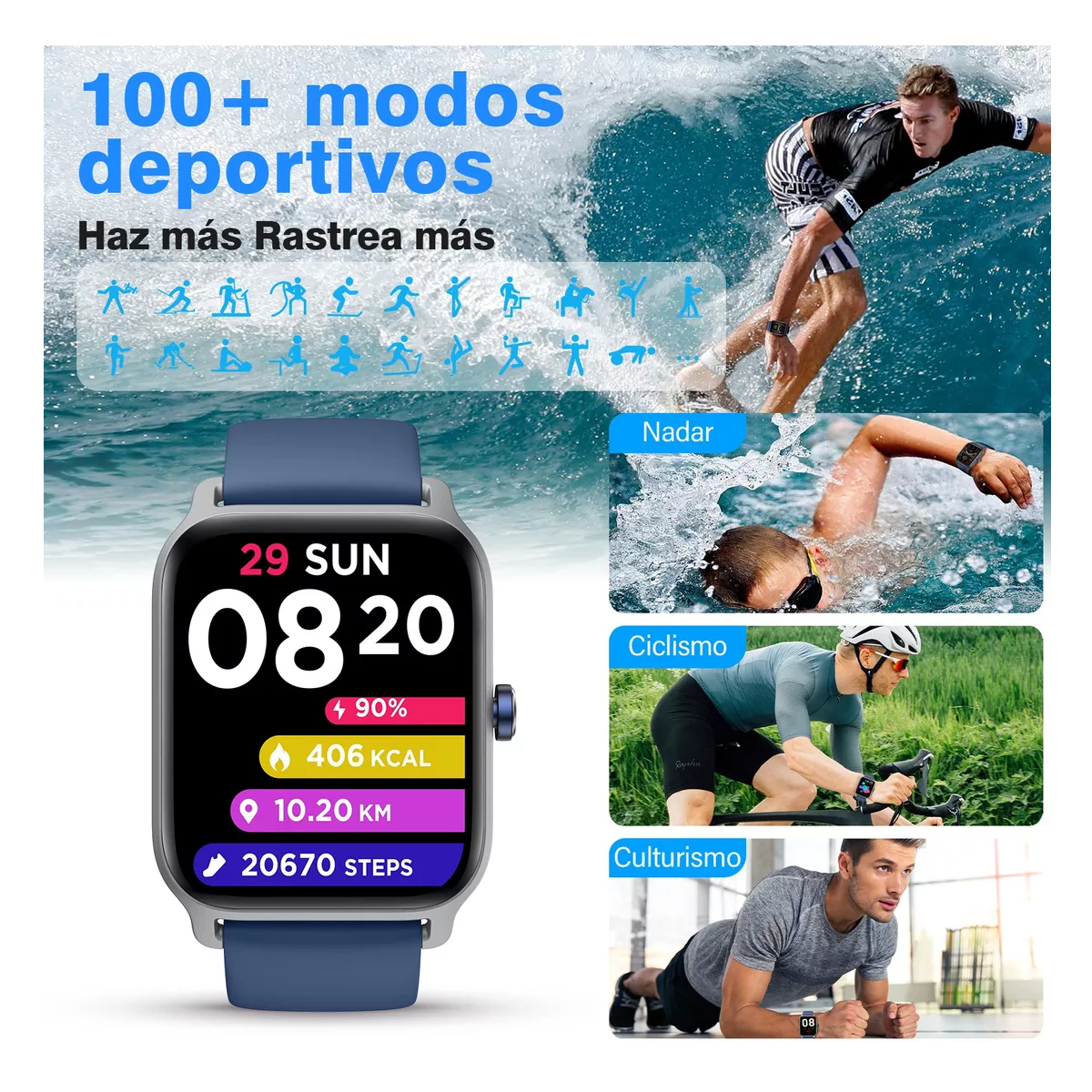 Foto 5 pulgar | Smartwatch Reloj Inteligente Bluetooth Eo Safe Imports Esi-15459 Azul