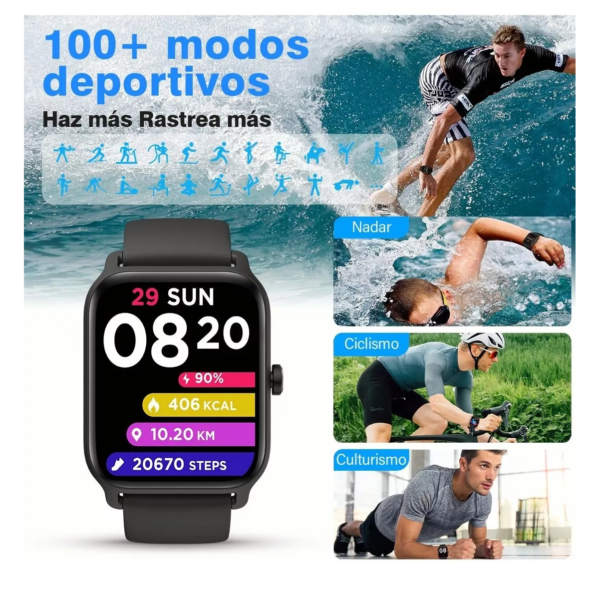 Foto 4 pulgar | Smartwatch Reloj Inteligente Bluetooth Eo Safe Imports Esi-15461 Negro