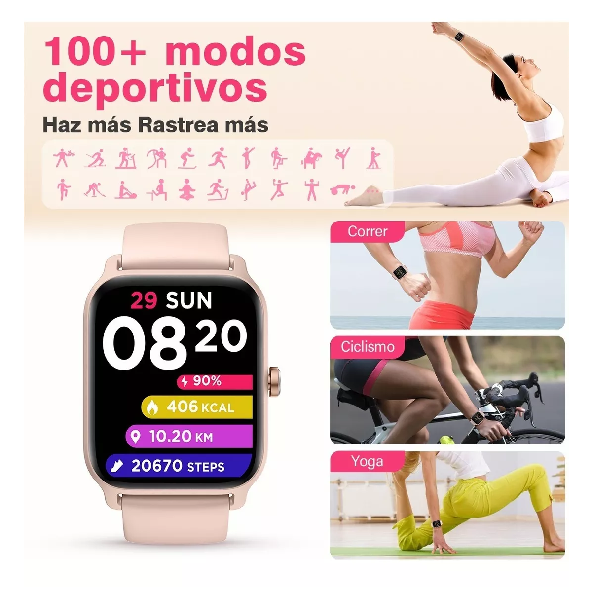 Foto 2 | Smartwatch Reloj Inteligente Bluetooth Eo Safe Imports Esi-15462 Rosa