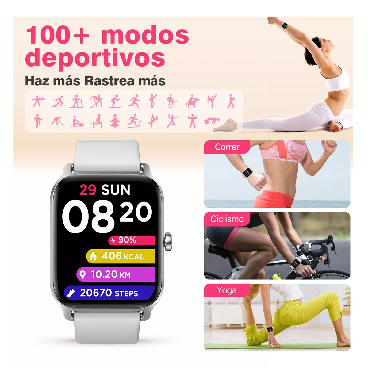 Foto 3 pulgar | Smartwatch Reloj Inteligente Bluetooth Eo Safe Imports Esi-15460 Blanco