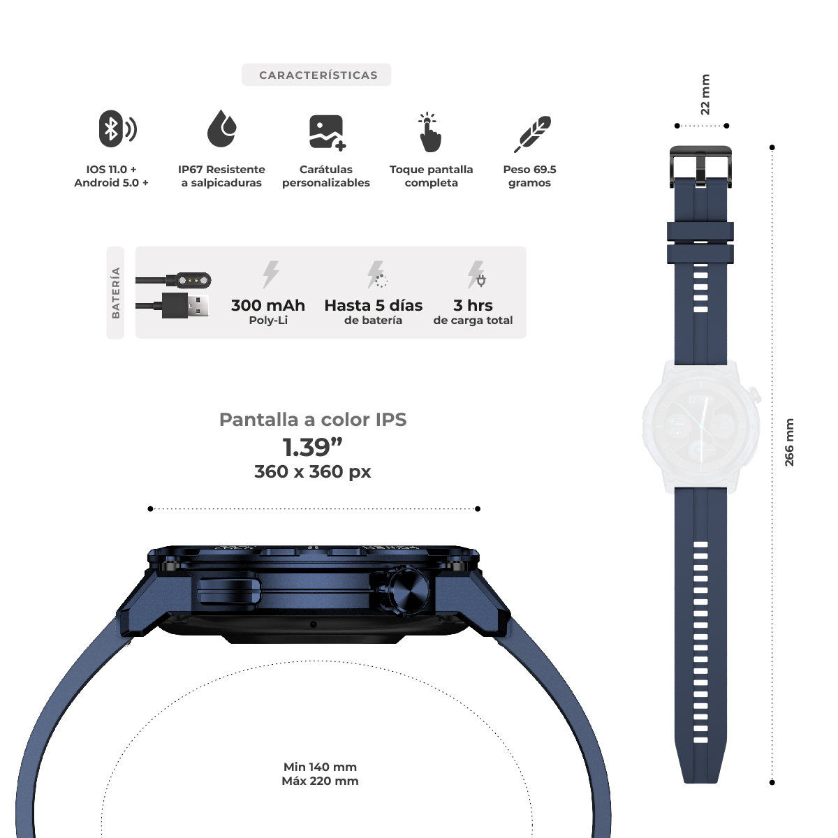 Foto 4 pulgar | Smartwatch Binden Era Army Eros Azul Reloj Inteligente Para Hombre